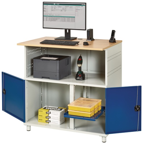 Computerschrank H1100xB1100xT800mm stationär blau/grau m.2BD u.1Trennw. - 1