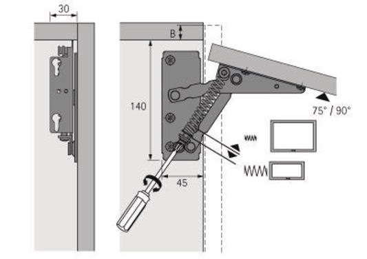Hochklappbeschlag Lift,80-220N STA vern.75Grad HETTICH - 3