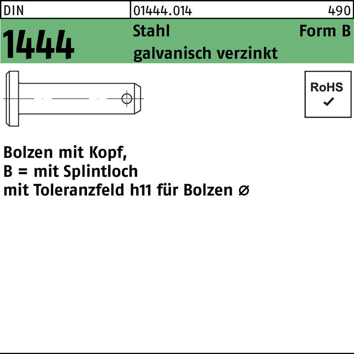 Bolzen DIN 1444/ISO 2341 Kopf/Splintloch B 10x45/40,5 Stahl galv.verz. 10St. - 1