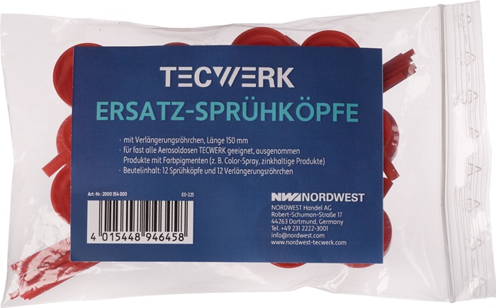 Tête de pulvérisation de rechange TECWERK 12 têtes de pulvéris. et tubes (150 mm)