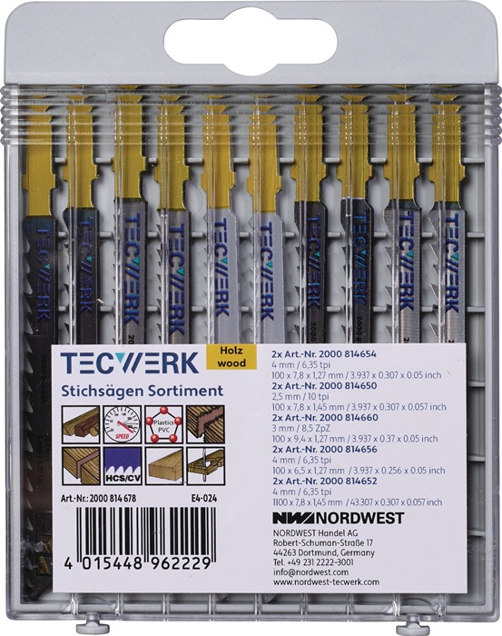 Assortiment de lames de scies sauteuses TECWERK 10 pièces pour bois