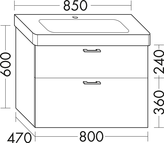 delphis unic Waschtischunterschrank WXSF 600x800x470mm Brilliant Weiß