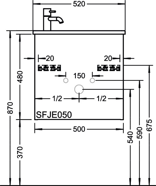 delphis unic Mineralguss-Waschtisch SFJE m Wtu 500x520x360mm re Wei Struk WT awe