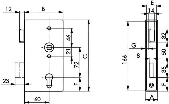 Schlosskasten 140P DIN Ma&szlig; A40xB94,5xC173mm Dornm.60mm AMF - 3