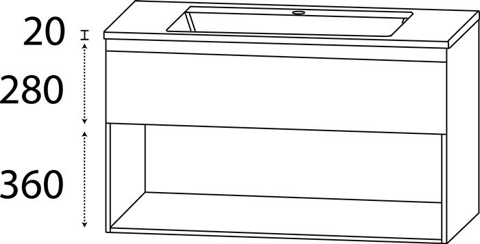 Waschtisch-Set S m.Griffmulde 660x1212x500mm konf.Typ B konf.DELPHIS