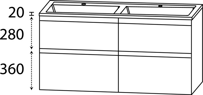 Waschtisch-Set S m.Griffmulde 660x1212x500mm konf.Typ B konf.DELPHIS