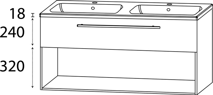 Waschtisch-Set C m.Griff 578x1210x460mm konf.Typ A (mit Griff) konf.DELPHIS