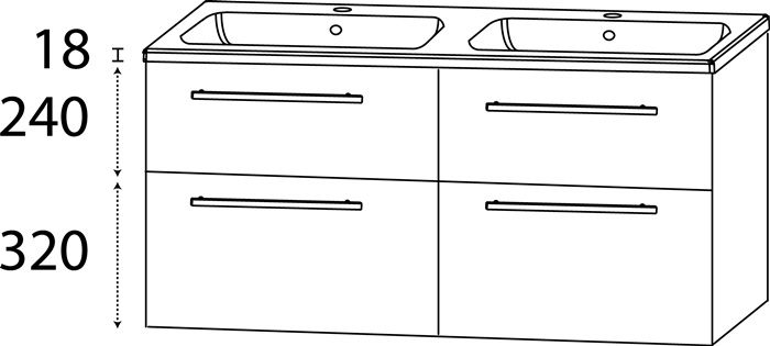 Waschtisch-Set C m.Griff 578x1210x460mm konf.Typ A (mit Griff) konf.DELPHIS