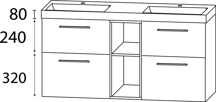 Waschtisch-Set Q m.Griff 640x1520x450mm konf.Typ A (mit Griff) konf.DELPHIS
